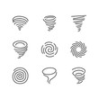 Tornado flat line icons. Hurricane, storm vector illustrations. Thin signs of nature disaster. Pixel perfect 64x64. Editable Strokes.
