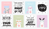 Fototapeta Dinusie - Vector postcard collection with superhero animals and cool slogan
