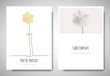 Minimalist greeting/invitation card template design, pastel yellow daffodil in simple line vase on white background