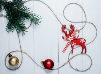 Wall Mural - White background and vintage Christmas toys