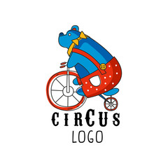 Sticker - Circus logo original design, creative badge with bear on a bicycle can be used for flyear, posters, cover, banner, invitation vector Illustration