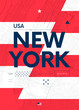 Typography graphics color poster with a map of New York, Vector travel illustration