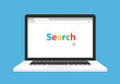 Laptop with browser and search bar. Flat style - stock vector.