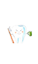 Tooth With Toothbrush And Green Cup