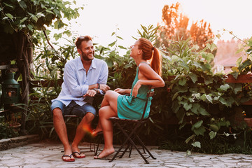 Sticker - Young couple in love enjoying on a terrace