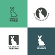 Set of icons with a rabbit as a symbol of animal cruelty free. Bunny icons with titles Cruelty free, Not tested on animals, No animal testing