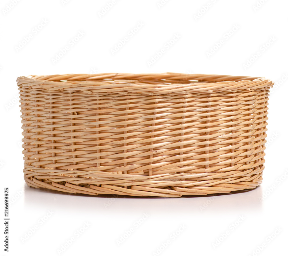 Wicker basket empty on white background isolation - obrazy, fototapety, plakaty 