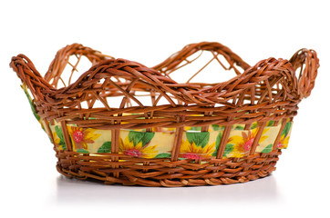 Wicker basket for bread on white background isolation