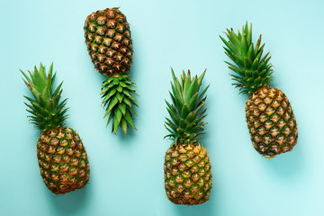 Wall Mural - bright pineapple pattern for minimal style. top view. pop art design, creative concept. copy space. 