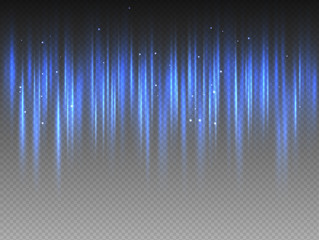 vertical blue radiance glow pulsing rays with sparks on transparent background. vector abstract illu