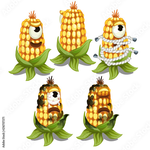 Fotografie, Obraz Trapped fancy monster in the form of an one-eyed decaying cob of corn isolated on a white background