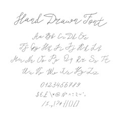 Wall Mural - vector hand drawn font, calligraphic handwritten typeset, black sketched lines on white background.