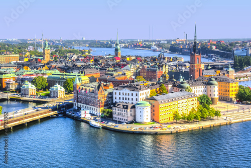 Stockholm old town (Gamla Stan) skyline from City Hall top, Sweden Wallpaper Mural