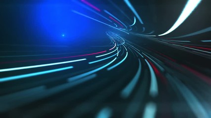 Fototapete - Computer generated digital blue light streaks. Abstract 3d rendering motion background. 4K, Ultra HD resolution.