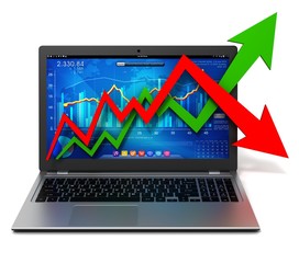 Wall Mural - laptop and business finance graph 3d illustration