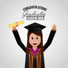 Wall Mural - congratulations graduation girl student hands up holding certificate vector illustration