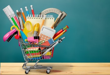 back to school supplies in shopping cart