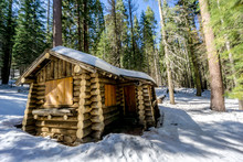 Beautiful Log Cabin In Snowy Yosemite National Park