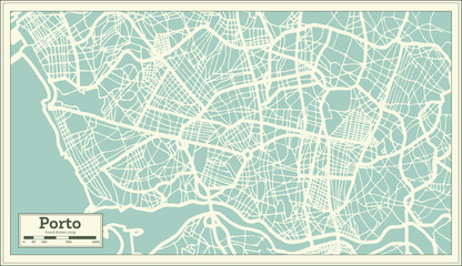 Porto Portugal City Map in Retro Style.