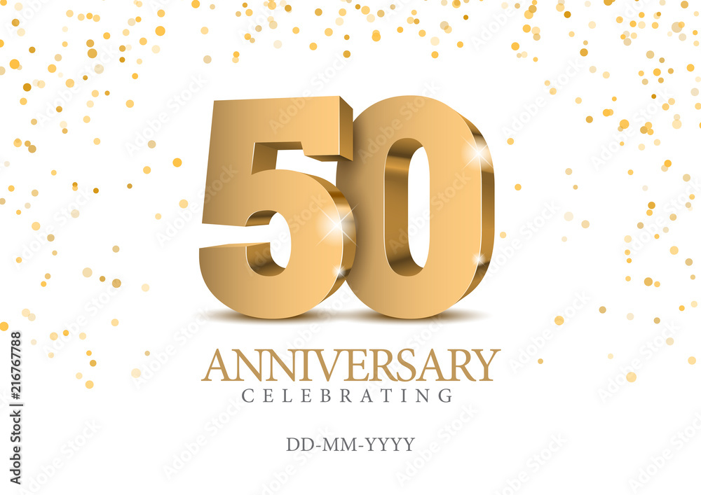 Anniversary 50. gold 3d numbers. - obrazy, fototapety, plakaty 