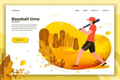 Vector Illustration Young Sporty Man Playing Baseball Court