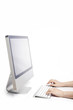 © dohee - woman hand type with keyboard with computer isolated white.