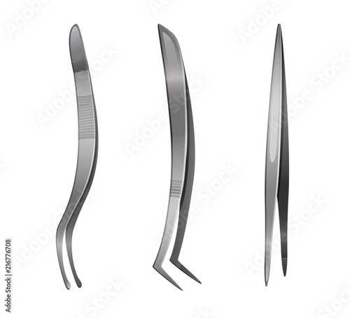 Fotomural Set of steel tweezers isolated on white