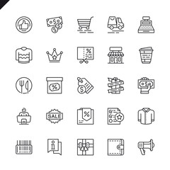 Poster - Thin line shopping malls, retail icons set for website and mobile site and apps. Outline icons design. 48x48 Pixel Perfect. Linear pictogram pack. Vector illustration.