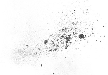 Wall Mural - Black powder explosion, charcoal dust texture isolated on white background