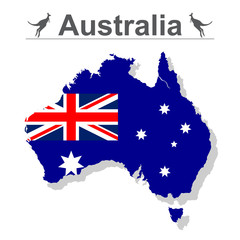 Australia map with flag isolated against white background, vector illustration.