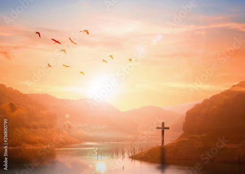 Cuadros en Lienzo The concept of salvation:The Cross symbol of christian and Jesus Christ