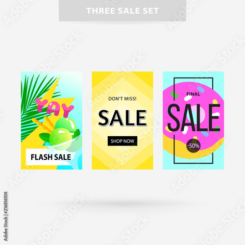 Three Bright Sale Banners Cheerful Summer Advertising Colorful