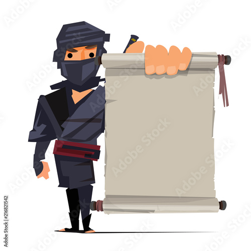 Cuadros en Lienzo male ninja warrior showing old paper to presenting