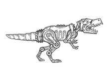 Mechanical Dinosaur Animal Engraving Vector