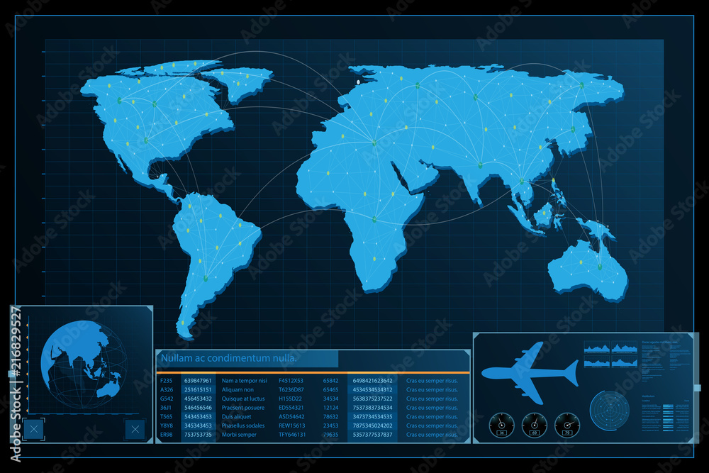 Futuristic element panel.World map data analysis information.vector and ...
