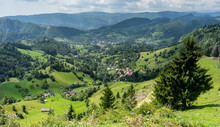 Mountain Landscape And Villages On The Rucar Bran Corridor, In Transylvania, Romania