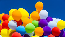 Background Of A Set Of Colored Balloons On The Sky Background