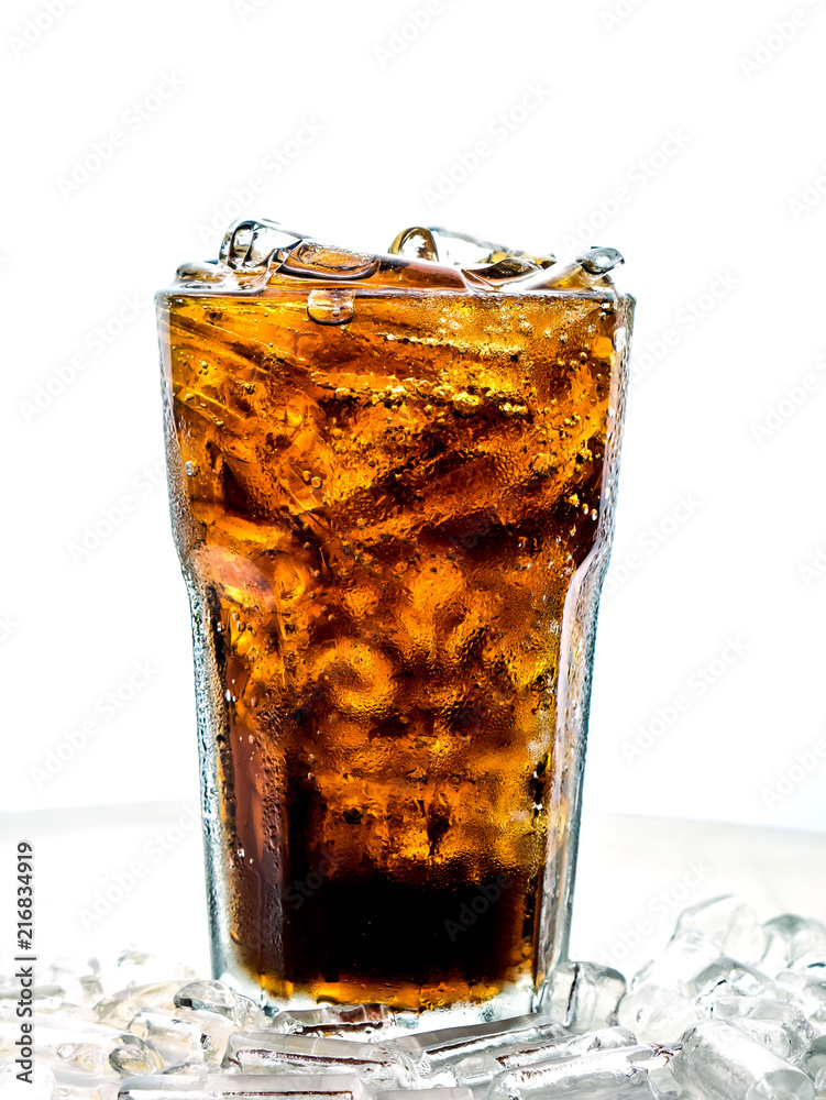 Cola with ice cubes in tall glass on white background Stock Photo ...