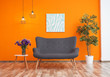 © New Africa - Modern living room interior with comfortable gray sofa near color wall