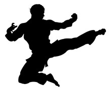 Karate Or Kung Fu Flying Kick Silhouette