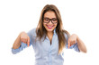 © Feodora - Happy young woman pointing down