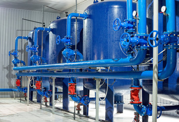 Water purification filter equipment in plant workshop