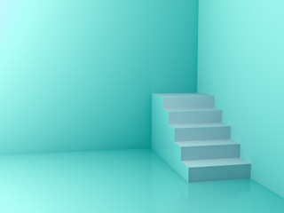 Aufkleber - White stairs in the corner with green pastel color wall background 3D rendering