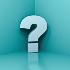 Leinwandbilder - White question mark in the corner with blue green pastel color wall background  shadow and reflection 3D rendering
