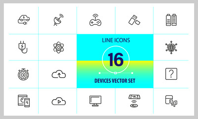 Canvas Print - Devices icons. Set of  line icons. Networking, cloud storage, wireless charger. Modern technology and applications concept. Vector illustration can be used for topics like internet, innovation