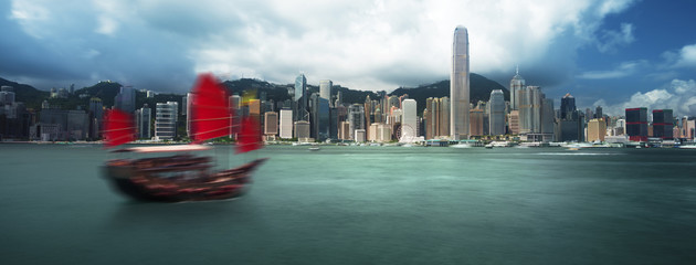 Fototapete - Hong Kong harbour, long exposition