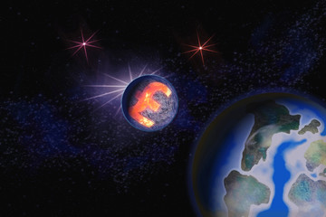 abstract image of the symbol of the english pound sterling as a satellite of the planet earth in spa