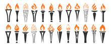 Torch And Flame Icons Set. The Symbol Of Victory, Success Or Achievement. Vector Illustration
