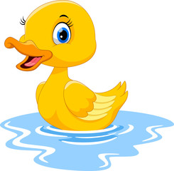 Wall Mural - Cute cartoon duck swimming