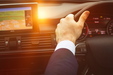 Poster - Close-up of steering wheel and navigation system